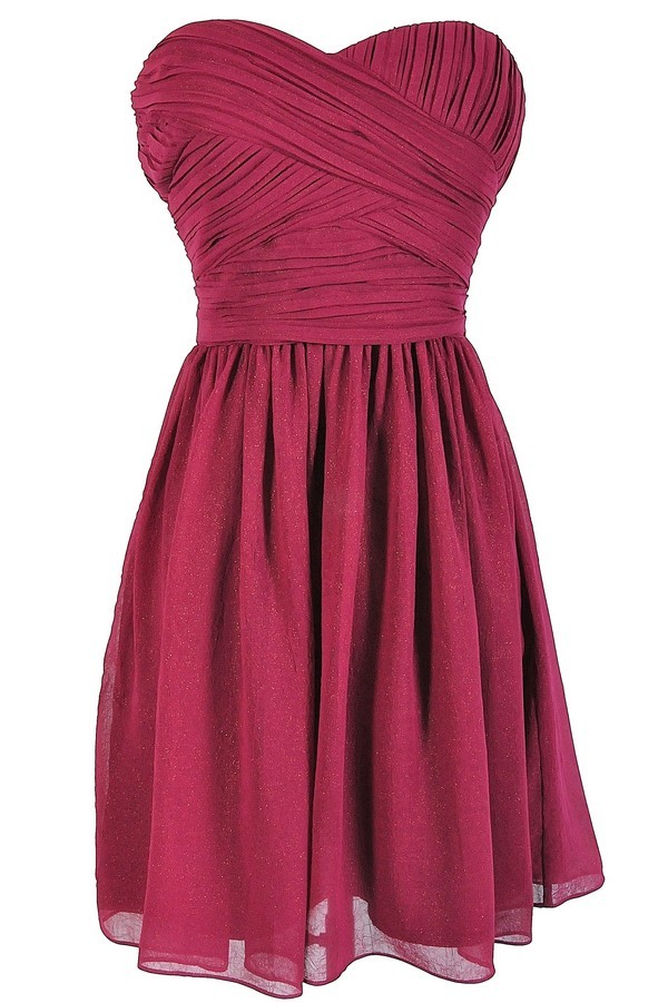 Sweetheart Strapless Applique Pleated A-line Mini Dress Mulberry